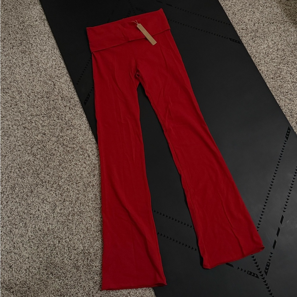 SKIMS Red Cranberry Cotton Jersey Foldover Pants